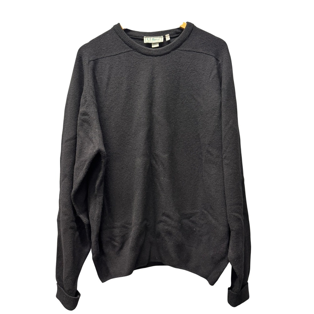 Vintage LL Bean Lambswool Sweater Mens XL Crewneck Black Pullover Ireland